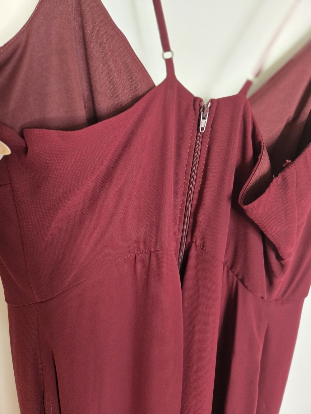 Birdy Grey Burgundy Elegant Spaghetti-Strap Maxi Theresa Dress Cascade Ruffle S - Picture 7 of 16